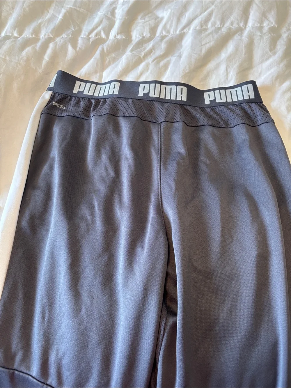 Puma Mens Gray Joggers with White Stripe